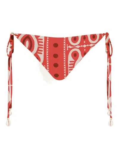 Johanna Ortiz Sagrado Printed Tie Bikini Bottom In Red