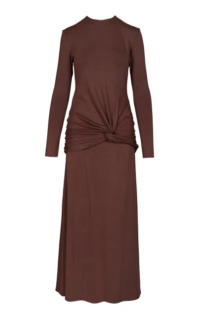 Johanna Ortiz Sail Shade Twisted Midi Dress In Brown