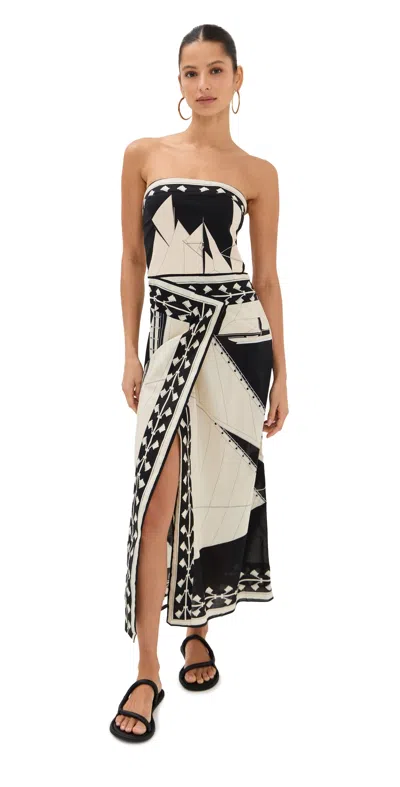 JOHANNA ORTIZ SAILBOATS PONTOON AFTERNOON ANKLE DRESS SAILBOATS ECRU/BLACK