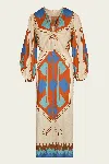Johanna Ortiz Sailing Flags Ankle Dress Ayahuasca/ecru/blue/orange/brown
