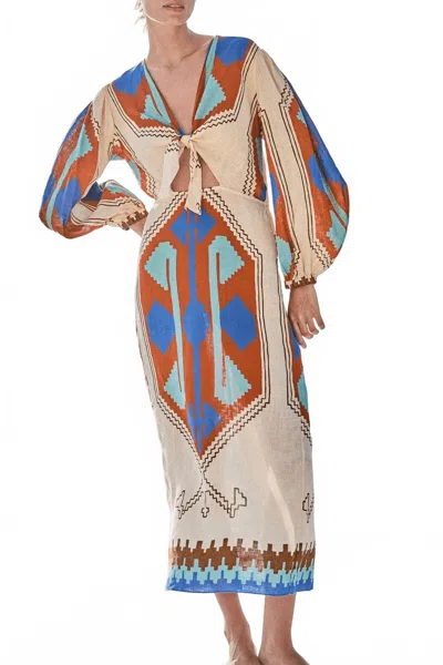 JOHANNA ORTIZ SAILING FLAGS DRESS IN SWIM AYAHUASCA/ ECRU/ BLUE/ ORANGE/ BROWN