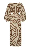 Johanna Ortiz Sailing Robes Balloon Sleeve Linen Midi Dress In Neutral