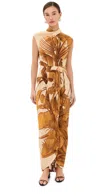 Johanna Ortiz Sailing Sunset Draped Silk Midi Dress In Tropical Exuberance