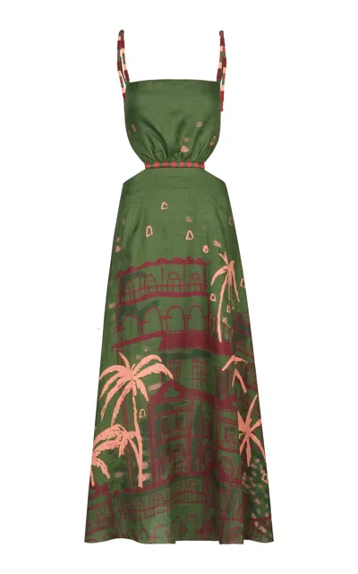 Johanna Ortiz Sailors Prayer Linen Maxi Dress In Green
