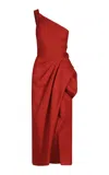 Johanna Ortiz Salsero Gathered Linen Dress In Red