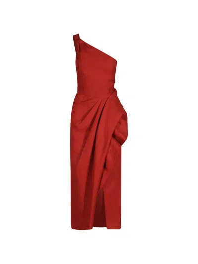 Johanna Ortiz Salsero One-shoulder Ruffled Midi Dress In Brown