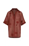 Johanna Ortiz Salty Promises Relaxed Mesh Cotton Shirt In Burgundy