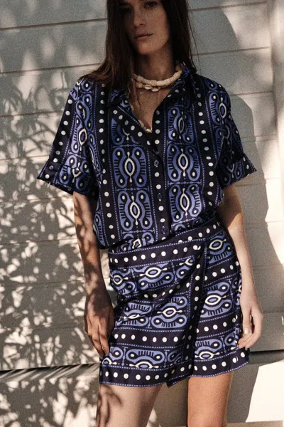 Johanna Ortiz Salty Promises Shirt In Navy/ Ecru In Multi