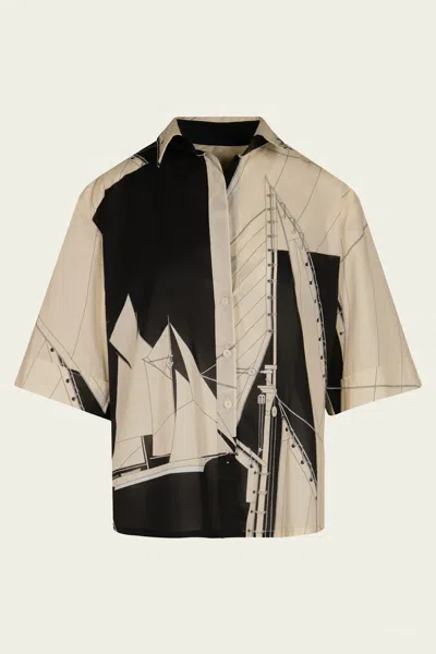 JOHANNA ORTIZ SALTY PROMISES SHIRT IN SAILBOATS ECRU BLACK