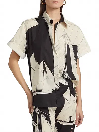 Johanna Ortiz Salty Promises Shirt In Sailboats Ecru/ Black In Multi