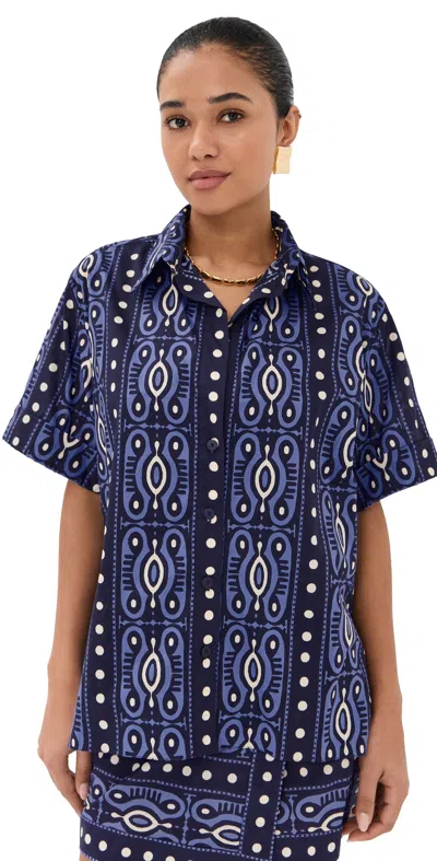 Johanna Ortiz Salty Promises Shirt Navy/ecru In Blue