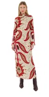 Johanna Ortiz Sand Esencia Femenina Midi Dress Sand/red/mocha/black In Multi