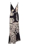 Johanna Ortiz Santa Cruz High-low Silk Maxi Dress In Black,white