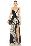 Johanna Ortiz Santa Cruz Wrap-effect Gathered Floral-print Silk Maxi Dress In Black
