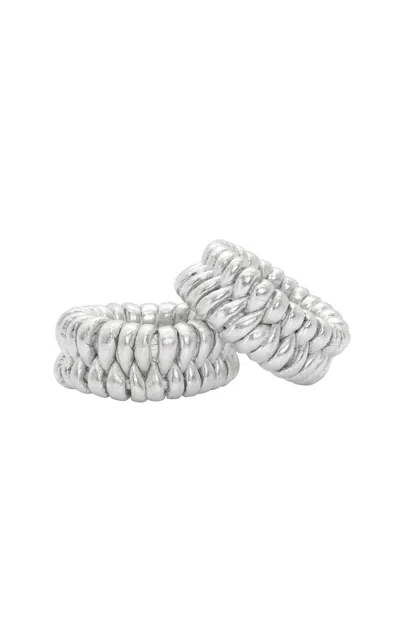 Johanna Ortiz Sculptural Monument Leather Bangle Set In Silver