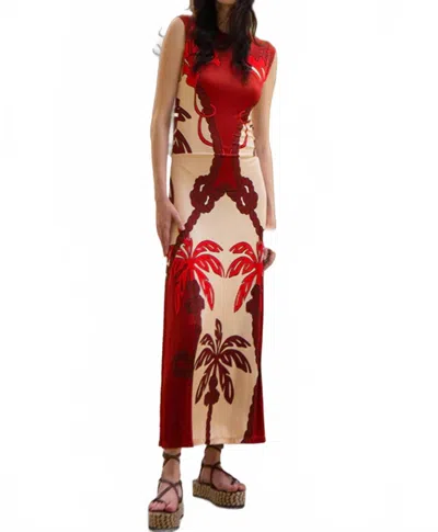 Johanna Ortiz Sea Living Ankle Dress In Red-ecru In Brown