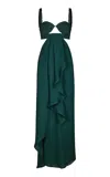 Johanna Ortiz Sea Poem Draped Cutout Maxi Dress In Dark Green