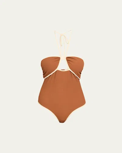 Johanna Ortiz Sea Salt Crinkle One-piece Swimsuit In Brown