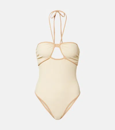 Johanna Ortiz Sea Salt Cutout Halterneck Swimsuit In Neutral