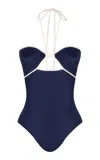 Johanna Ortiz Sea Salt Halter One-piece Bathing Suit In Navy