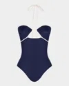 Johanna Ortiz Sea Salt Halter One-piece Bathing Suit In Navyecru
