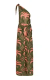 Johanna Ortiz Seaweed One-shoulder Linen Maxi Dress