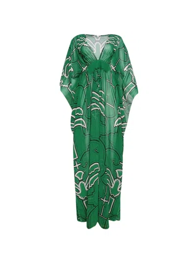 Johanna Ortiz Secret Garden Dress Nishi-ibo Palms In Green