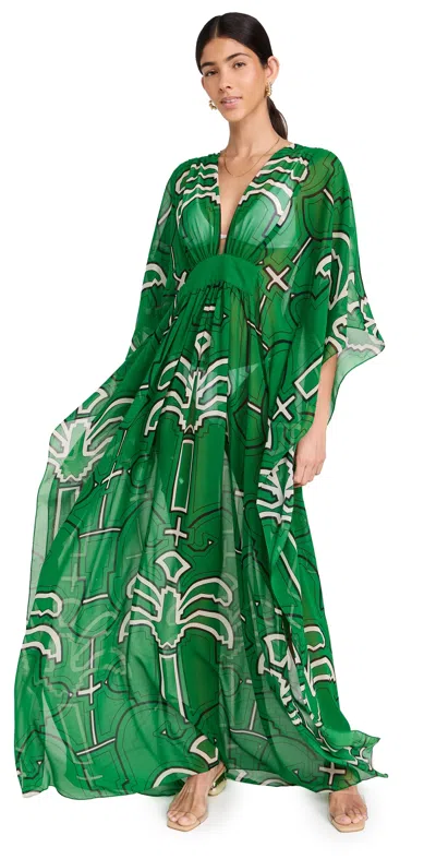 Johanna Ortiz Secret Garden Dress Nishi-ibo Palms Green - Ecru In Green Ecru