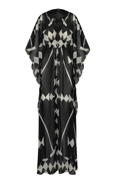 Johanna Ortiz Secret Garden Georgette Caftan Maxi Dress In Black,white