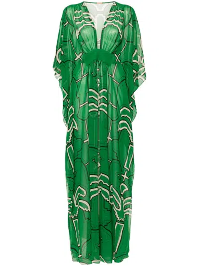 Johanna Ortiz Secret Garden Georgette Maxi Dress In Green