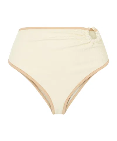 Johanna Ortiz Susurro Del Agua Embellished Recycled-seersucker Bikini Briefs In Neutral