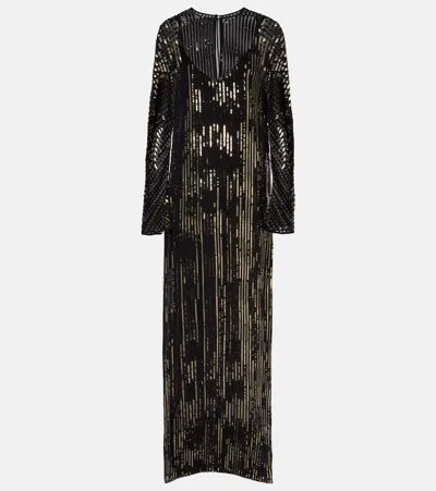 Johanna Ortiz Sequined Silk Gown In Black