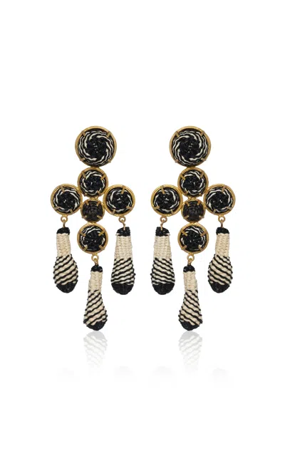 Johanna Ortiz Seville Dance Natural Palm Drop Earrings In Black,white
