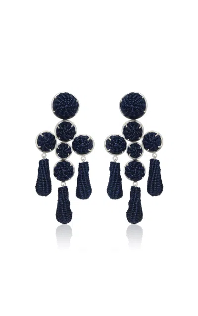 Johanna Ortiz Seville Dance Natural Palm Drop Earrings In Navy