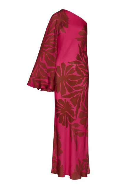 Johanna Ortiz Seville Passion Asymmetric Silk Maxi Dress In Fuchsia