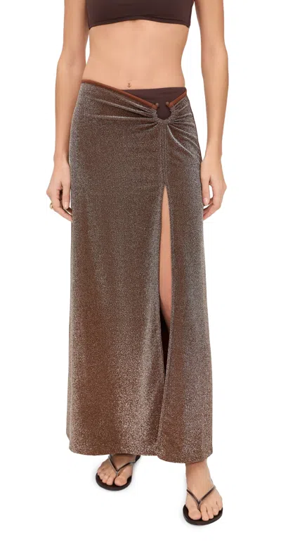 Johanna Ortiz Shimmering Brown Nuevo Destino Midi Skirt Brown