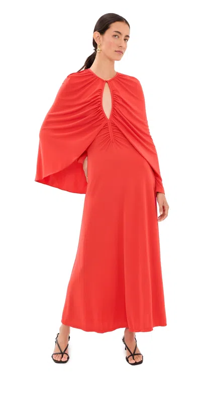 Johanna Ortiz Silent Solistice Cape-effect Draped Stretch-jersey Maxi Dress In Red