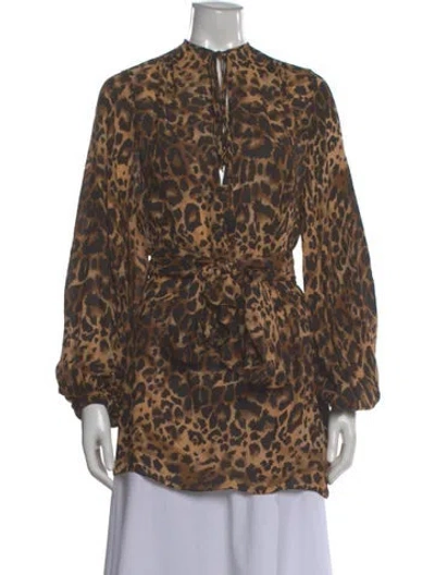 Pre-owned Johanna Ortiz Silk Animal Print Blouse In Brown