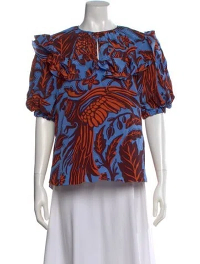 Pre-owned Johanna Ortiz Silk Floral Print Blouse In Blue