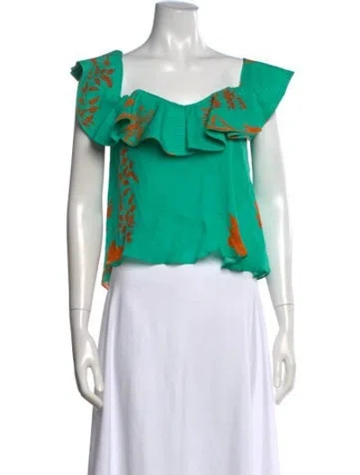 Pre-owned Johanna Ortiz Silk Floral Print Blouse In Green