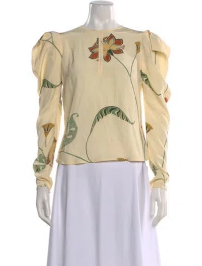 Pre-owned Johanna Ortiz Silk Floral Print Blouse In Neutral