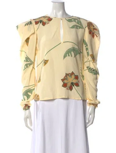 Pre-owned Johanna Ortiz Silk Floral Print Blouse In Neutral