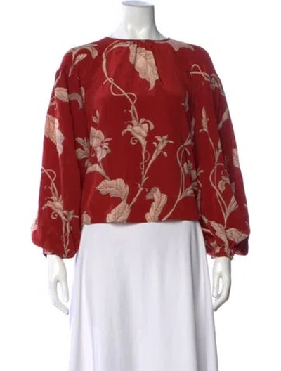 Pre-owned Johanna Ortiz Silk Floral Print Blouse In Red