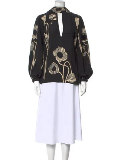 Pre-owned Johanna Ortiz Silk Floral Print Blouse W/ Tags In Black