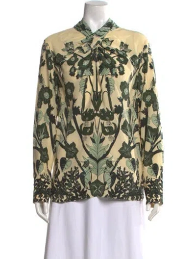 Pre-owned Johanna Ortiz Silk Floral Print Blouse W/ Tags In Green