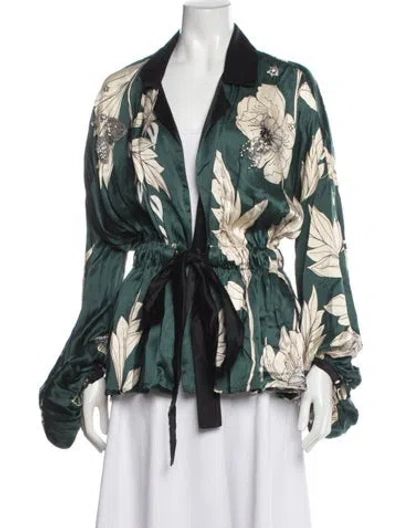Pre-owned Johanna Ortiz Silk Floral Print Jacket In Green