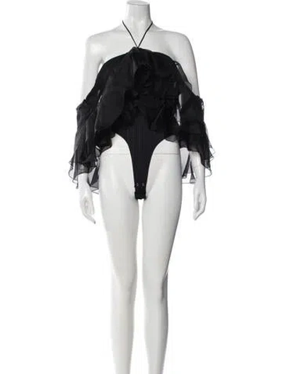 Pre-owned Johanna Ortiz Silk Halterneck Bodysuit W/ Tags In Black