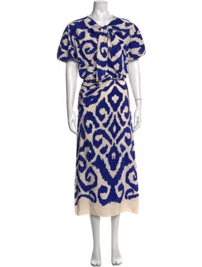 Pre-owned Johanna Ortiz Silk Long Dress In Blue
