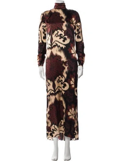 Pre-owned Johanna Ortiz Silk Long Dress In Brown