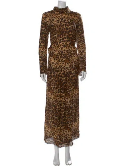 Pre-owned Johanna Ortiz Silk Long Dress In Brown